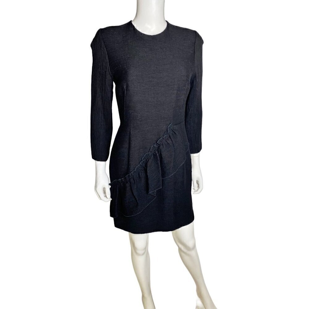 Sandro Paris Women's Textured Black Dress With Ruffles-LT3009